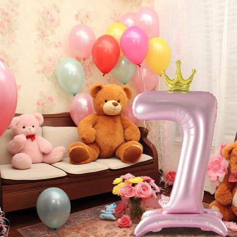 42 Inch Crown Pink Number Balloon, Number 3 Balloon with Base for Girls 3nd Birthday Party Decoration, Anniversary Decor Theme Party Supplies (Pink 3) in Saudi Arabia