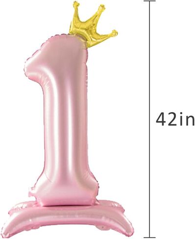 42 Inch Crown Pink Number Balloon, Number 3 Balloon with Base for Girls 3nd Birthday Party Decoration, Anniversary Decor Theme Party Supplies (Pink 3) in Saudi Arabia