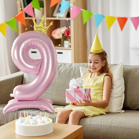 42 Inch Crown Pink Number Balloon, Number 3 Balloon with Base for Girls 3nd Birthday Party Decoration, Anniversary Decor Theme Party Supplies (Pink 3) in Saudi Arabia