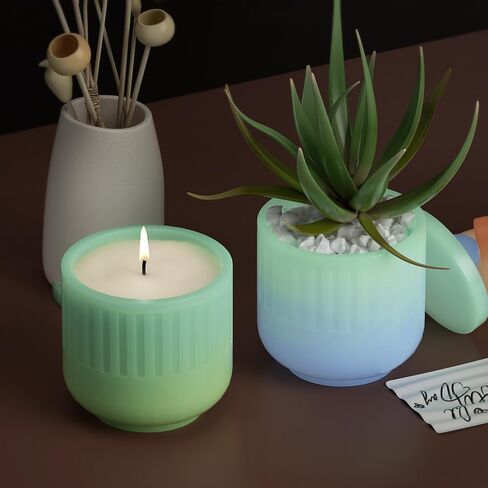 Striped Candle Jar Resin Molds Storage Box with Lid Silicone Molds 3D Candle Cups Epoxy Resin Mold for DIY Home Decoration Handicrafts (A) in Kuwait