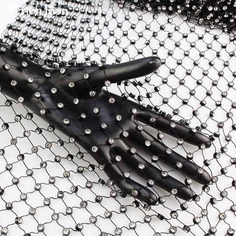 20x35 Inch Sparkling Stretch Rhinestone Mesh One Yard Clear Crystal Fishnet Fabric DIY Women's Fashion Rave Party Glitter Headband Mask Decoration (1 Yard SS08) in Kuwait