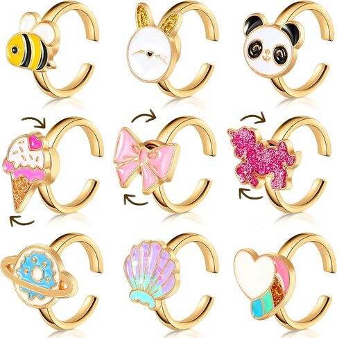 9 Pieces Fidget Anxiety Rings Rotatable Open Ring Set Cute Spinner Rings for Anxiety Stackable Rotating Rings Calming Worry Adjustable Rings for Women Ladies Mood Relieve Stress(Fancy Style) in Saudi Arabia