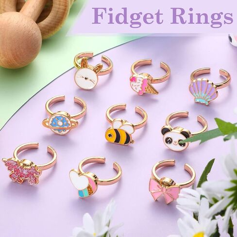 9 Pieces Fidget Anxiety Rings Rotatable Open Ring Set Cute Spinner Rings for Anxiety Stackable Rotating Rings Calming Worry Adjustable Rings for Women Ladies Mood Relieve Stress(Fancy Style) in Saudi Arabia