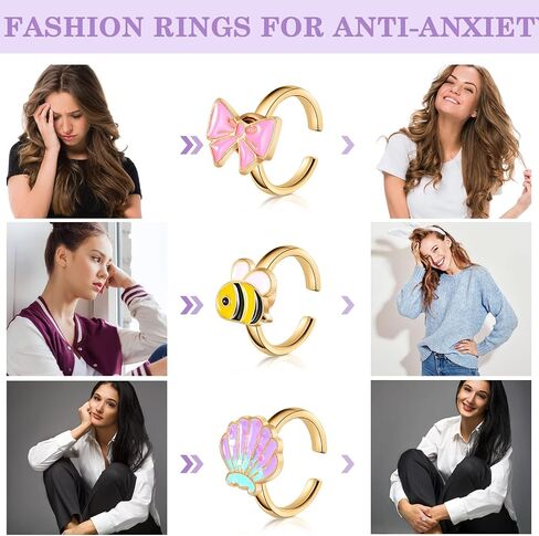 9 Pieces Fidget Anxiety Rings Rotatable Open Ring Set Cute Spinner Rings for Anxiety Stackable Rotating Rings Calming Worry Adjustable Rings for Women Ladies Mood Relieve Stress(Fancy Style) in Saudi Arabia