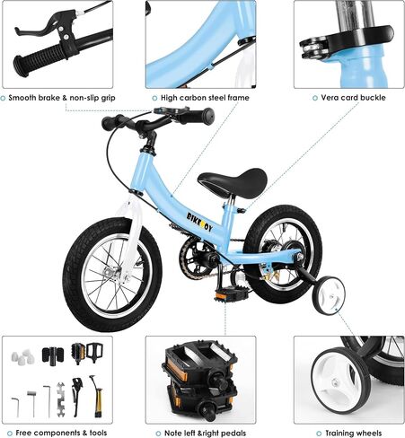 Balance Bike 2 in 1,The Dual Use of a Kids Balance Bike and Toddler Bike, for 2 3 4 5 6 7 Years Old -12 14 16 Inches with Training Theory, Brake, Pedal in Saudi Arabia