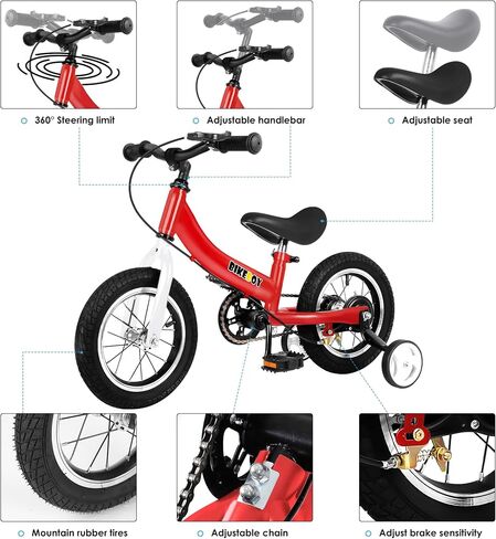 Balance Bike 2 in 1,The Dual Use of a Kids Balance Bike and Toddler Bike, for 2 3 4 5 6 7 Years Old -12 14 16 Inches with Training Theory, Brake, Pedal in Saudi Arabia