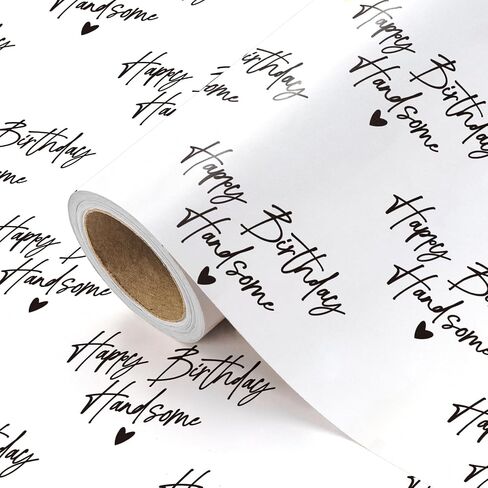 WRAPAHOLIC Birthday Wrapping Paper for Men - Mini Roll - 17 Inch x 16.5 Feet - Happy Birthday Handsome Design for Special Friend, Boyfriend, Husband in Kuwait