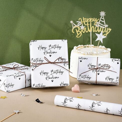 WRAPAHOLIC Birthday Wrapping Paper for Men - Mini Roll - 17 Inch x 16.5 Feet - Happy Birthday Handsome Design for Special Friend, Boyfriend, Husband in Kuwait
