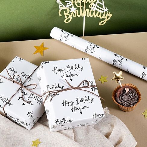 WRAPAHOLIC Birthday Wrapping Paper for Men - Mini Roll - 17 Inch x 16.5 Feet - Happy Birthday Handsome Design for Special Friend, Boyfriend, Husband in Kuwait