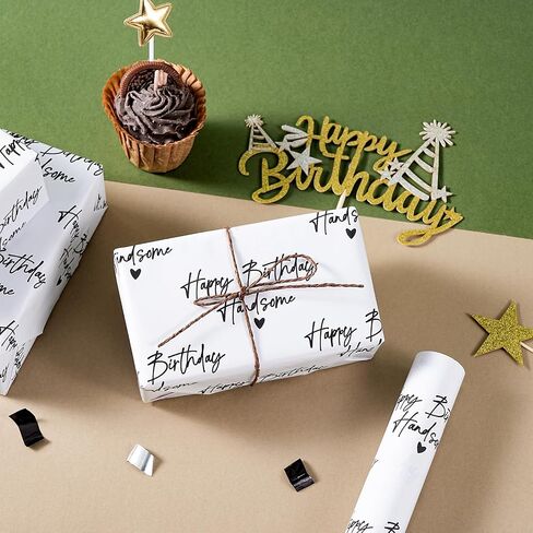 WRAPAHOLIC Birthday Wrapping Paper for Men - Mini Roll - 17 Inch x 16.5 Feet - Happy Birthday Handsome Design for Special Friend, Boyfriend, Husband in Kuwait
