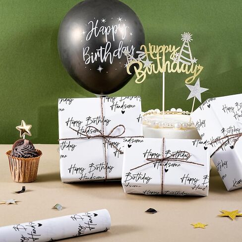 WRAPAHOLIC Birthday Wrapping Paper for Men - Mini Roll - 17 Inch x 16.5 Feet - Happy Birthday Handsome Design for Special Friend, Boyfriend, Husband in Kuwait