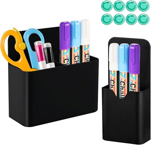 Qualsen Magnetic Pen Holder For Refrigerator, 2Pcs Magnetic Dry Erase Marker Holder Pencil Holder Magnetic Locker Organizer for Fridge Magnetic Whiteboard Office Locker Accessories (Smal+Large, Black) in Saudi Arabia