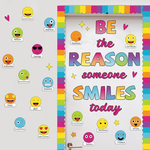 Classroom Bulletin Board Decoration Set Welcome Banner Wall Door Colorful Smile Face Classroom Decorations for Kindergarten Preschool Elementary Middle School(Be The Reason Someone Smile Today) in Kuwait