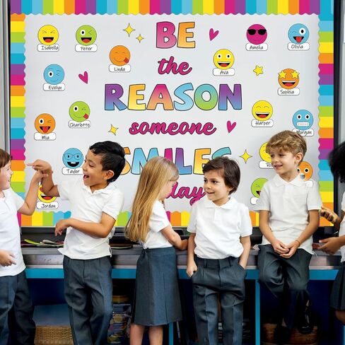 Classroom Bulletin Board Decoration Set Welcome Banner Wall Door Colorful Smile Face Classroom Decorations for Kindergarten Preschool Elementary Middle School(Be The Reason Someone Smile Today) in Kuwait