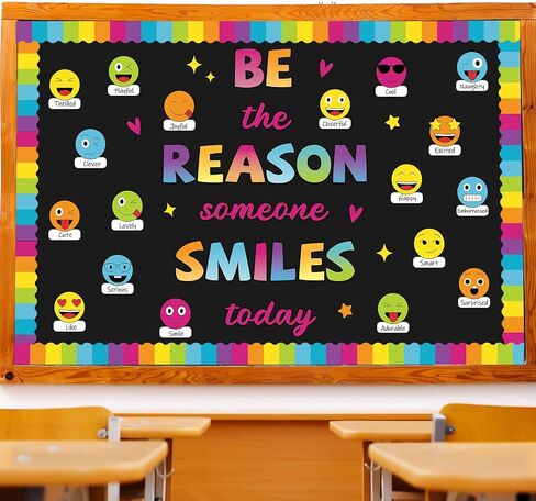 Classroom Bulletin Board Decoration Set Welcome Banner Wall Door Colorful Smile Face Classroom Decorations for Kindergarten Preschool Elementary Middle School(Be The Reason Someone Smile Today) in Kuwait
