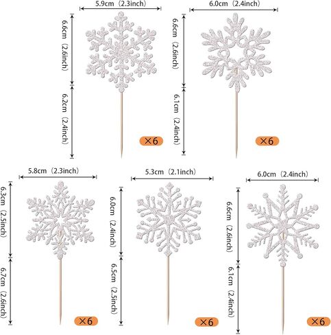 Rsstarxi 30 Pack Snowflake Cupcake Toppers Glitter Winter Frozen Theme Cupcake Picks Baby Shower Cake Decorations for Snowflake Theme Christmas Kids Birthday Party Supplies Silver in Kuwait