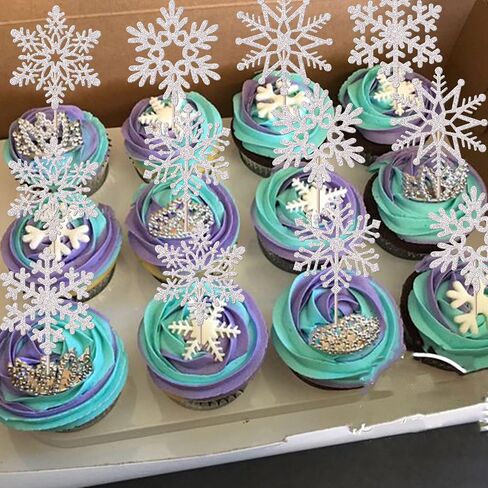 Rsstarxi 30 Pack Snowflake Cupcake Toppers Glitter Winter Frozen Theme Cupcake Picks Baby Shower Cake Decorations for Snowflake Theme Christmas Kids Birthday Party Supplies Silver in Kuwait