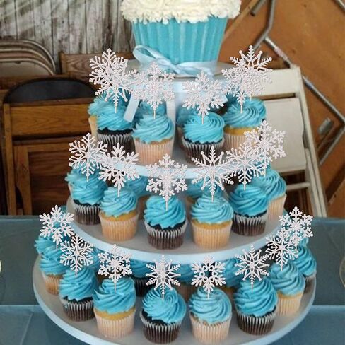 Rsstarxi 30 Pack Snowflake Cupcake Toppers Glitter Winter Frozen Theme Cupcake Picks Baby Shower Cake Decorations for Snowflake Theme Christmas Kids Birthday Party Supplies Silver in Kuwait