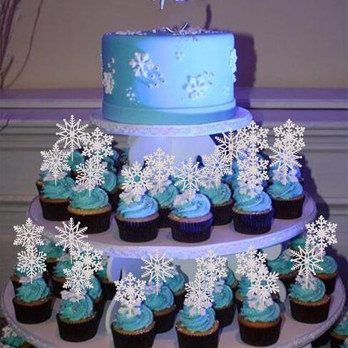 Rsstarxi 30 Pack Snowflake Cupcake Toppers Glitter Winter Frozen Theme Cupcake Picks Baby Shower Cake Decorations for Snowflake Theme Christmas Kids Birthday Party Supplies Silver in Kuwait