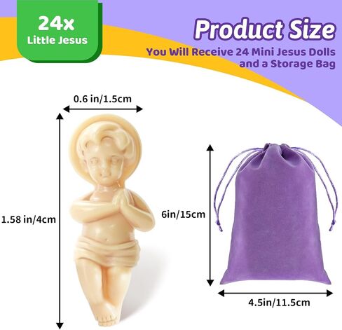 ZZYFGH Mini King Cake Baby Jesus Figure، 1.5 بوصة تماثيل Baby Jesus شخصية King Cake مع حقيبة هدايا، تماثيل Jesus لحفلات Mardi Gras لتزيين الكعك هدايا دينية (96 قطعة) in Kuwait