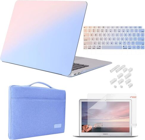 iCasso Compatible with MacBook Air 13 inch Case 2020 2019 2018 Release A2337 M1 A2179 A1932, Plastic Hard Case Shell, Sleeve Bag, Screen Protector, Keyboard Cover and Dust Plug (Gradient Purple) in Saudi Arabia