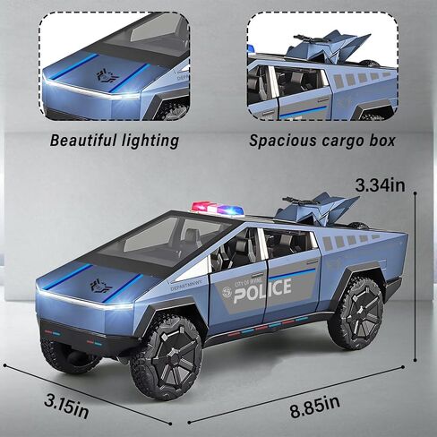Cybertruck Toy Trucks Police Cars Cybertquad Alloy Die-cast Truck 1/32 Toy Cars Race with Sound and Light (Pruple) in Saudi Arabia