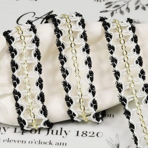 10Yards 15mm/0.59inch Wide White Fabric Decorative Lace Webbing for All Kinds of Sewn Garments, Curtains, Sewing and DIY Crafts Lamps Furniture Decoration (White & Grey-15mm) in Kuwait