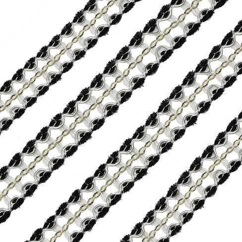 10Yards 15mm/0.59inch Wide White Fabric Decorative Lace Webbing for All Kinds of Sewn Garments, Curtains, Sewing and DIY Crafts Lamps Furniture Decoration (White & Grey-15mm) in Kuwait