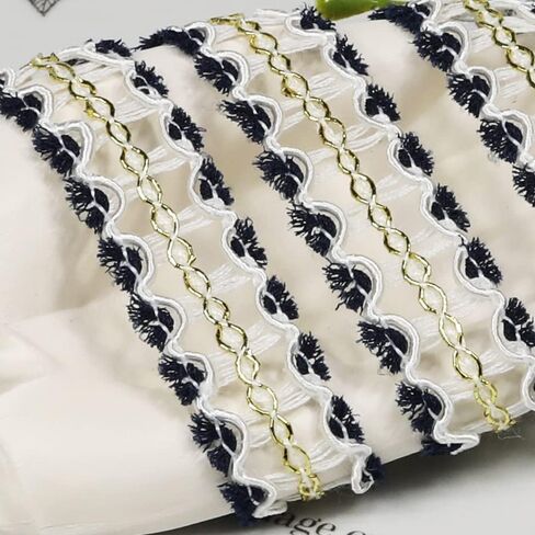 10Yards 15mm/0.59inch Wide White Fabric Decorative Lace Webbing for All Kinds of Sewn Garments, Curtains, Sewing and DIY Crafts Lamps Furniture Decoration (White & Grey-15mm) in Kuwait