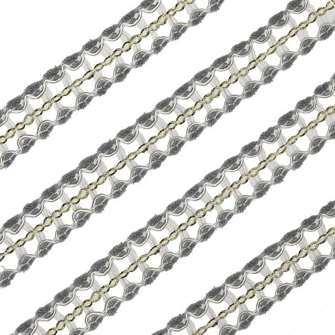 10Yards 15mm/0.59inch Wide White Fabric Decorative Lace Webbing for All Kinds of Sewn Garments, Curtains, Sewing and DIY Crafts Lamps Furniture Decoration (White & Grey-15mm) in Kuwait