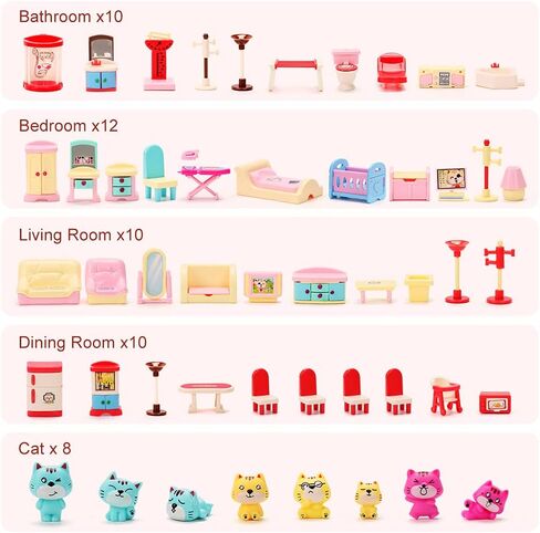 50 Pack Kids Little Dollhouse Furniture Set Toys House Big Dreams for Baby Children Girls Boys Age 3+,Miniature Accessories Educational Pretend Play Toys for Toddler in Saudi Arabia