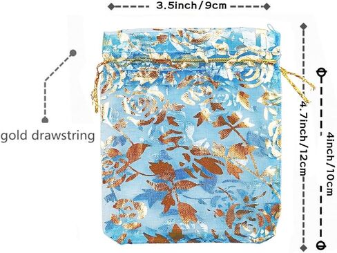 QIANHAILIZZ 100 pcs 3.5 x 4.7 Inch Flower Heart Organza Jewelry Gift Pouch Candy Pouch Drawstring Wedding Favor Bags X92 (A white with gold heart) in Saudi Arabia