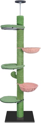 Roypet قابل للتعديل 93 "-116" طويل القامة القط تسلق شجرة 5 طبقات كيتي مركز النشاط من الأرض إلى السقف لعبة متسلق القط مع أرجوحة معلقة وأعمدة الخدش أثاث القطط، رمادي in Kuwait