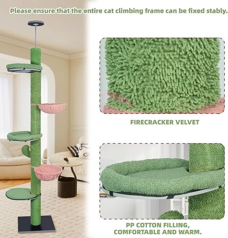 Roypet قابل للتعديل 93 "-116" طويل القامة القط تسلق شجرة 5 طبقات كيتي مركز النشاط من الأرض إلى السقف لعبة متسلق القط مع أرجوحة معلقة وأعمدة الخدش أثاث القطط، رمادي in Kuwait