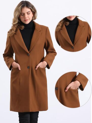 Allegra K Winter Coat for Women's Notch Lapel Mid-Long Single Breasted Overcoat Pea Coats in Saudi Arabia