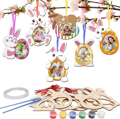 RGISHOP 12 Pcs Bunny Crafts for Kids, Easter DIY Rabbit Photo Frame Unfinished Wood Picture Frame for Boys Girls Art Project Spring Activity Gift for Easter Hunt Events in Kuwait