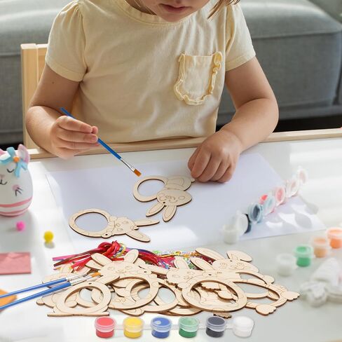RGISHOP 12 Pcs Bunny Crafts for Kids, Easter DIY Rabbit Photo Frame Unfinished Wood Picture Frame for Boys Girls Art Project Spring Activity Gift for Easter Hunt Events in Kuwait