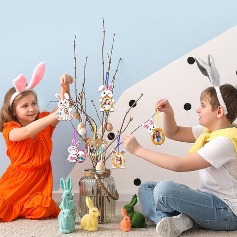 RGISHOP 12 Pcs Bunny Crafts for Kids, Easter DIY Rabbit Photo Frame Unfinished Wood Picture Frame for Boys Girls Art Project Spring Activity Gift for Easter Hunt Events in Kuwait