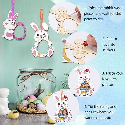 RGISHOP 12 Pcs Bunny Crafts for Kids, Easter DIY Rabbit Photo Frame Unfinished Wood Picture Frame for Boys Girls Art Project Spring Activity Gift for Easter Hunt Events in Kuwait