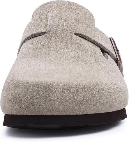 Asgard Women's Suede Clogs Leather Mules Arch Support Potato Shoe with Comfort Cork Footbed Taupe 37 Size 6-6.5 in Saudi Arabia