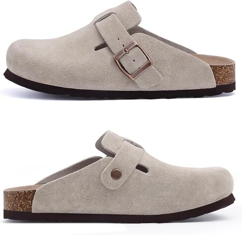 Asgard Women's Suede Clogs Leather Mules Arch Support Potato Shoe with Comfort Cork Footbed Taupe 37 Size 6-6.5 in Saudi Arabia