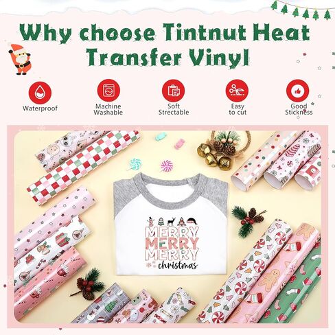 Tintnut Classical Christmas HTV Vinyl 16 Sheets 12x10 inches Assorted Color Bundle for Shirts DIY in Saudi Arabia