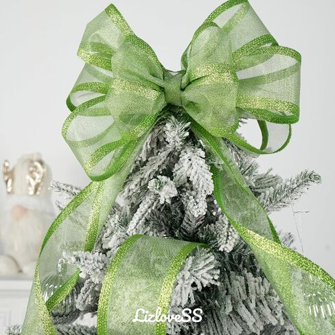 Lime Green Christmas Ribbon Wired 2.5 Inch Metallic Green Wired Ribbon with Glitter Stripe, Lime Green Ribbon for Christmas Tree, Wreaths Supplies, Swag, Garland, Holiday Decor - 10 Yards in Kuwait