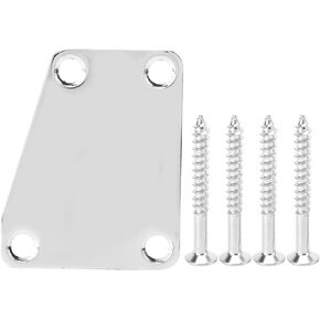 Electric Guitar Neck Plate with Crews 4Hole Trapezoid Iron Replacement Electric Guitar Part Chrome Plated Silver for Electric Jazz Bass 6.5x5cm / 2.6x2in