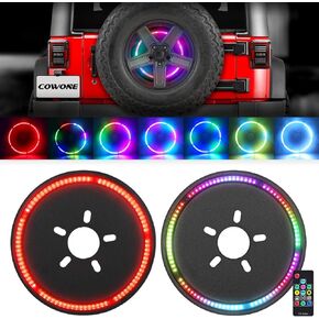 [RGB Stylish Look] Spare Tire Brake Light Wheel Light 3rd Third Brake Light Compatible with Jeep Wrangler JK JKU 2007-2018,YJ TJ LJ 1987-2018,JL 2018-2020 [Wireless Remote Controller]