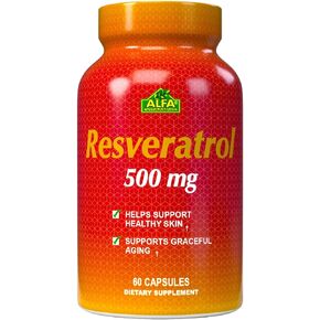 Resveratrol 1000mg by Alfa Vitamins - Powerful Antioxidant, Helps prevent cell damage - Supports Brain Function, Cardiovascular Health, Metabolism, anti-aging effects - 60 Capsules