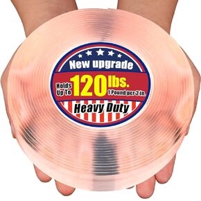 Extra Large 1.2" x 240" Super Heavy Duty Double Sided Mounting Tape, Clear & Tough Nano Strong Adhesive Tape