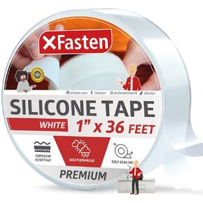XFasten Self Fusing Silicone Tape Black 1" X 36-Foot, Silicone Tape for Plumbing, Leak Seal Tape Waterproof, Silicone Grip Tape, Rubber Tape Thick for Pipe, Hose Repair Tape, Stop Leak Tape