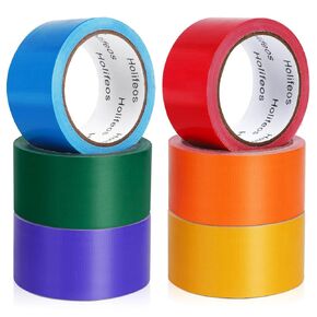 Duct Tape 6 Rolls, Colored Duct Tape 2 Inches x 15 Yards, Heavy Duty Duct Tape Colors, Yellow Red Orange Blue Purple Green Bright Duct Tape Colors and Patterns, Waterproof Rainbow Tape