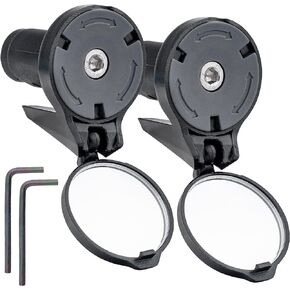 Bike Bar End Rear View Mirror 2 Pack - Adjustable HD Convex Glass Rearview Mirror for Road Bike Drop Bar End or Handlebar End of Mountain Bike, Bicycles, Scooters